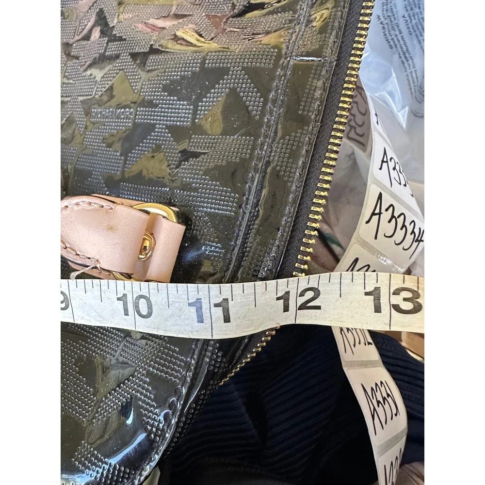Michael Kors Black Patent MK Monogram Satchel Handbag Gold Hardware A3320